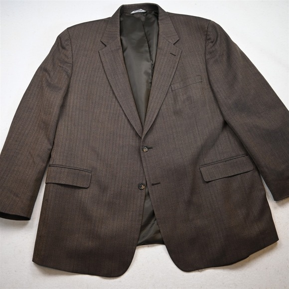 Jos A Bank 52L Brown Herringbone 100% Wool Tweed Mens Blazer Jacket Sport Coat